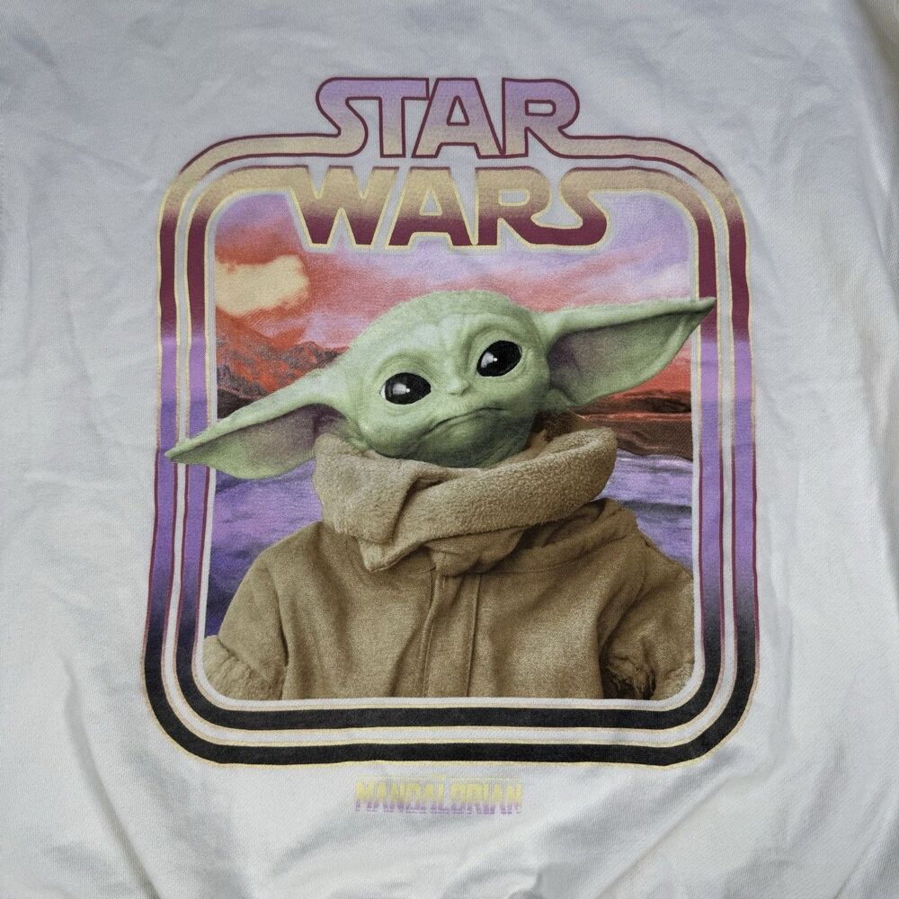 Star Wars Mandalorian Baby Yoda Grogu Sweatshirt L Unisex Lightweight Cream - Picture 4 of 5